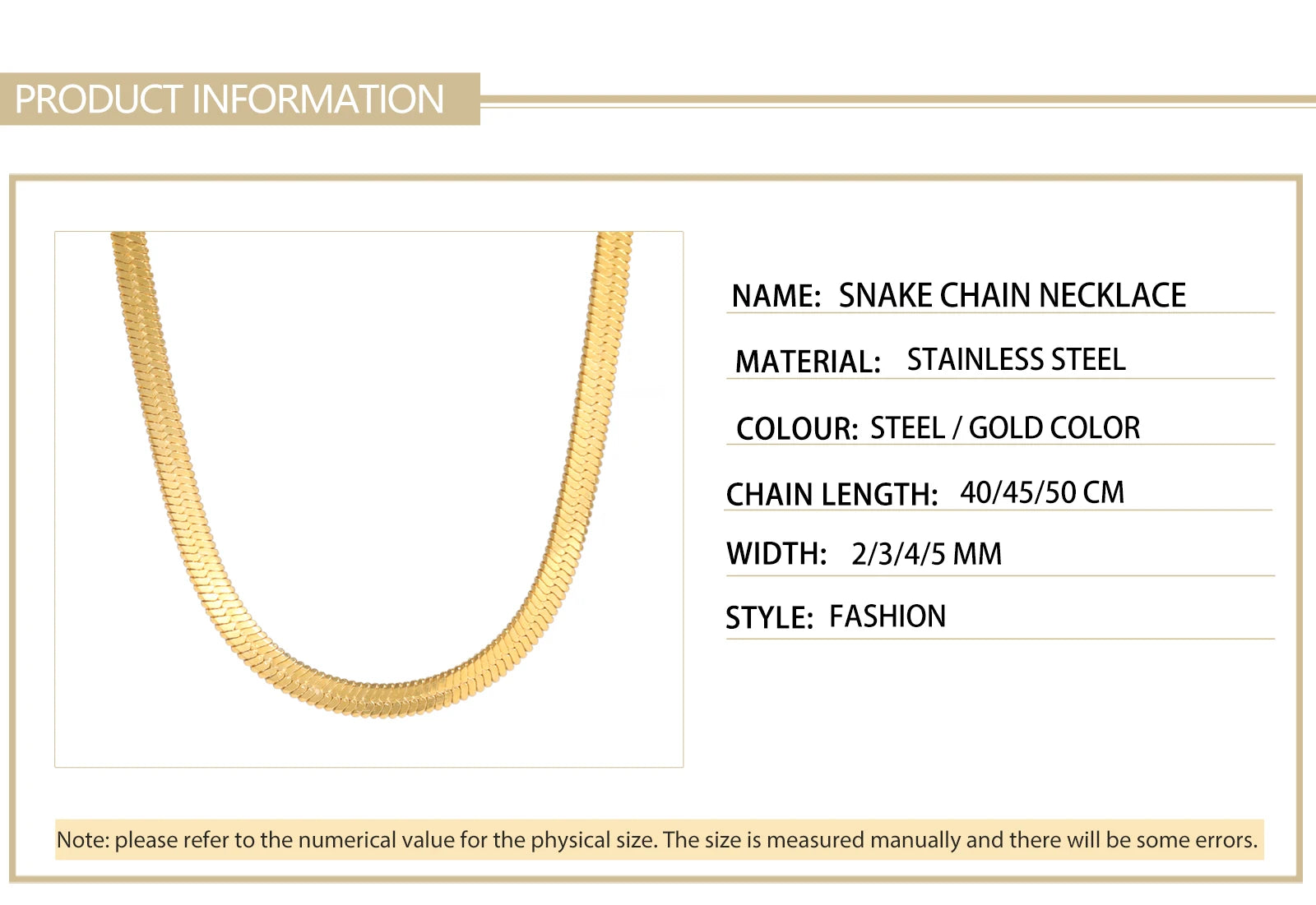 Snake Chain Necklace - Stainless Steel