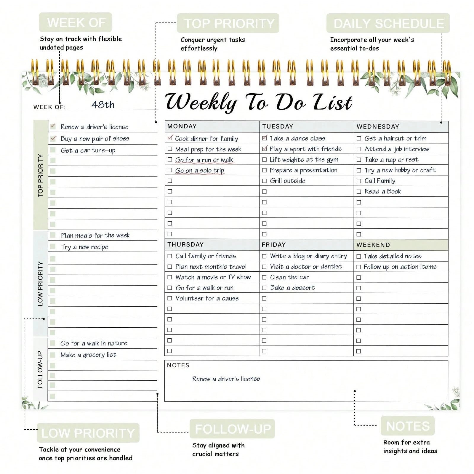 Weekly Planner To-Do List 52 Page